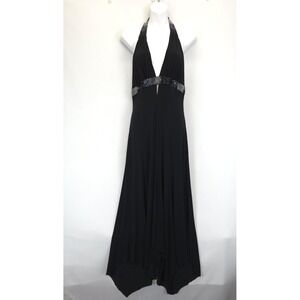 BCBGMAXAZRIA Dress Halter Handkerchief Hem Beaded Women M Evening Gown